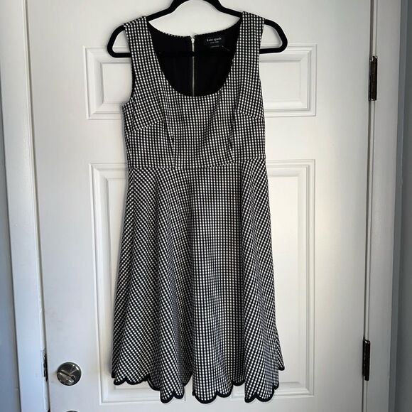 NWT Kate Spade Jazzy Gingham Scalloped Ponte Dress black white size S fit flare - Picture 2 of 6